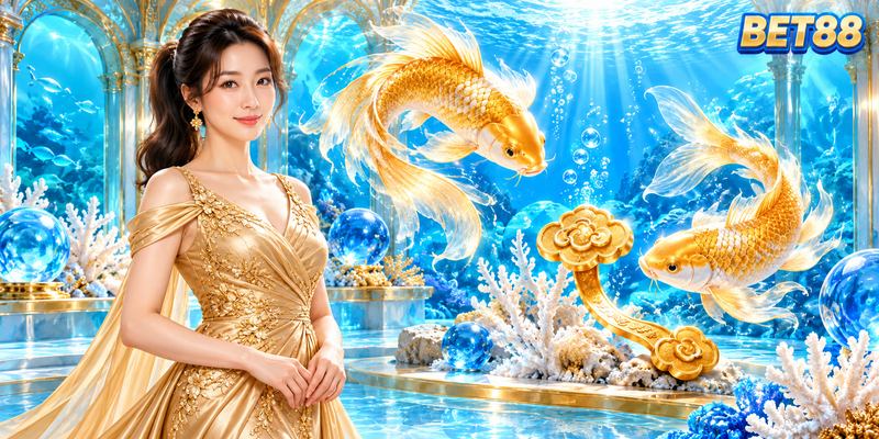 Cá vàng và họa tiết Thần Tài trong không gian BET88